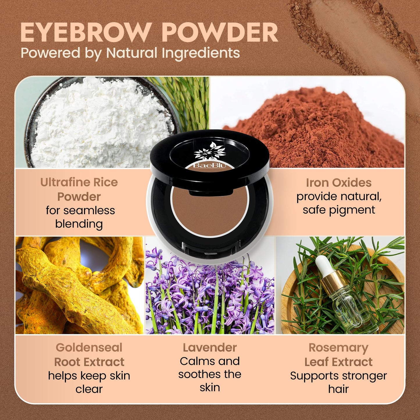 Organic Eyebrow Powder - Vegan Brow Tint for Shaping, Filling & Defining, 100% Natural - Smudge-Proof & Long-Lasting Conditioning - Cruelty-Free