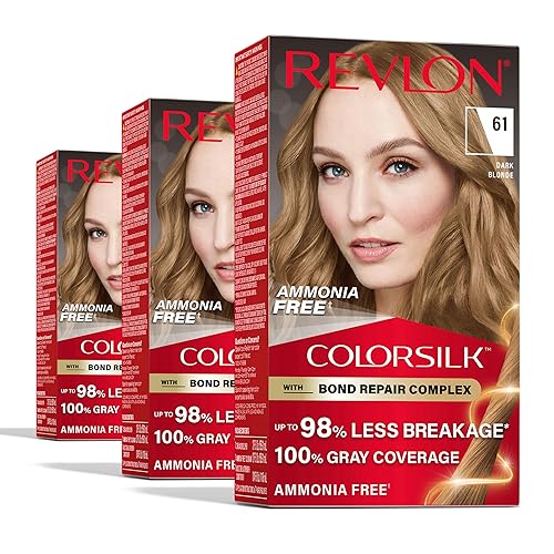 Revlon ColorSilk with Bond Repair Complex, Blonde Permanent Hair Color, 100% Gray Coverage, Ammonia Free Hair Dye, Vegan Keratin, 61 Dark Blonde (Pack