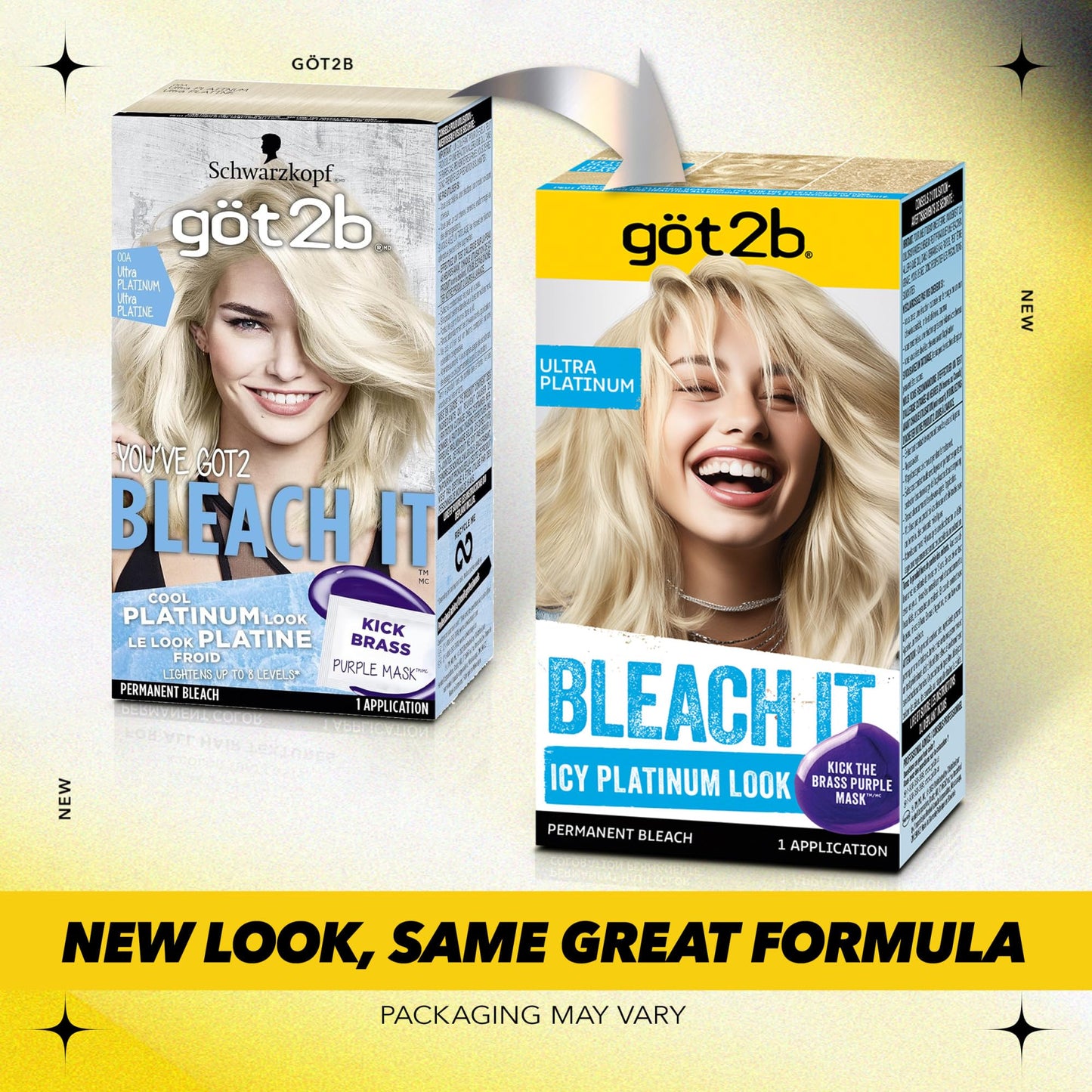 got2b Bleach It Permanent Hair Dye, Ultra Platinum Blonde, 00A, Hair Bleach Kit with Developer and Anti-Brass Purple Mask, Lightens Up to 8 Levels
