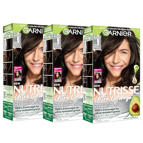 Garnier Nutrisse Ultra Coverage Hair Color, Permanent Hair Dye for Up to 8 Weeks of Stubborn Gray Coverage, Vegan & Cruelty-Free, 400 Deep Dark Brown Beauty & Personal Care Garnier