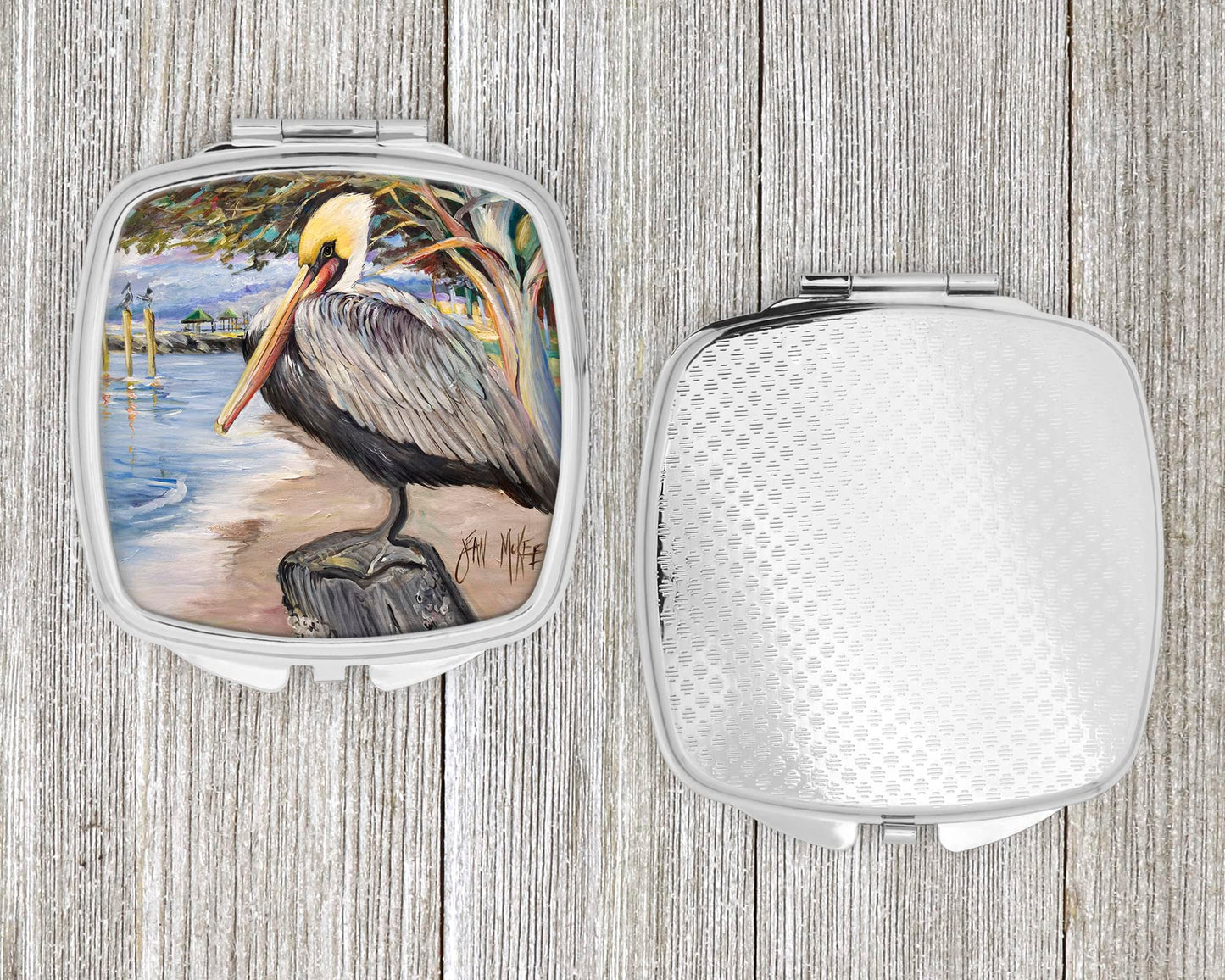 Caroline's Treasures JMK1218SCM Pelican Bay Compact Mirror Decorative Travel Makeup Mirror for Women Girls Gifts Pocket Makeup Mirror Folding Handheld
