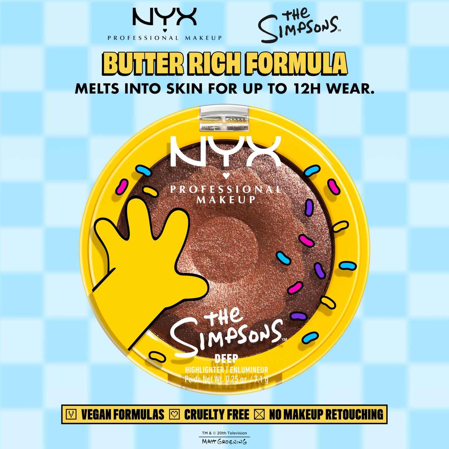 NYX PROFESSIONAL MAKEUP Homer Simpson Donut Highlighter Makeup, Frosted & Buttery Shimmer Powder Formula, The Simpsons Collaboration, Vegan