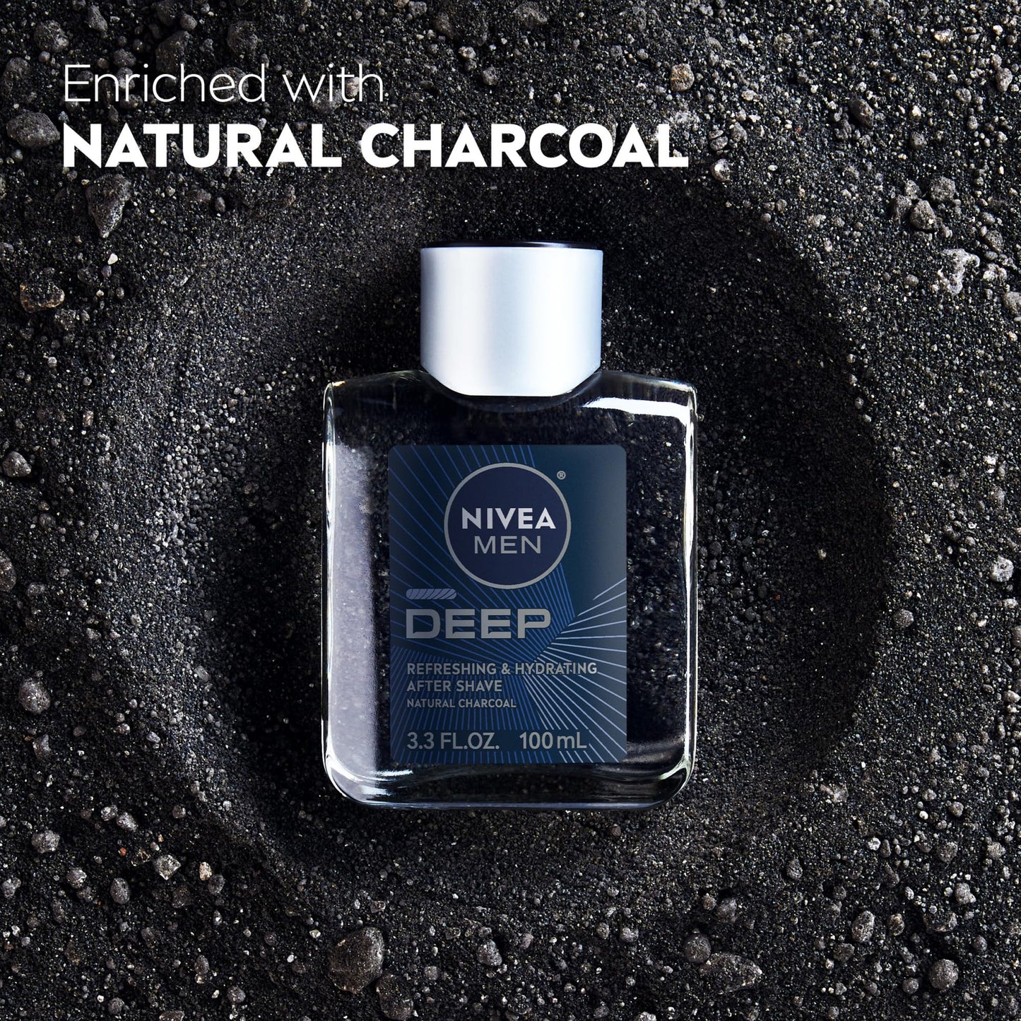 NIVEA Men DEEP Refreshing and Hydrating After Shave with Natural Charcoal, Aftershave Lotion for Men Soothes Shave Irritation, Vanilla and Bourbon