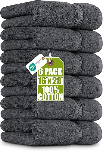 Utopia Towels 6 Pack Premium Hand Towels Set, 16 by 28 inches, 100% Ring Spun Cotton, Ultra Soft and Highly Absorbent 600GSM Towels for Bathroom…
