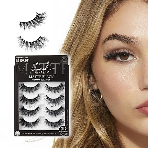 KISS Matte Black, False Eyelashes, 'Matte Twill', 14mm, Includes 4 Pairs Of Lashes, Easy to Apply, Reusable Lash Clusters