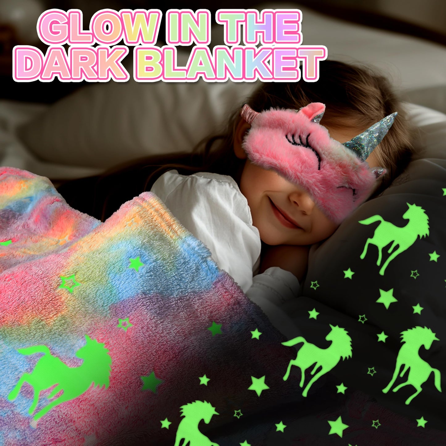 Unicorn Gifts for Girls, Glow in The Dark Blanket, Night Light Kit, Magical Unicorn Toys for Kids, Soft Blanket for Girls Ages 3 4 5 6 7 8 Years Old.