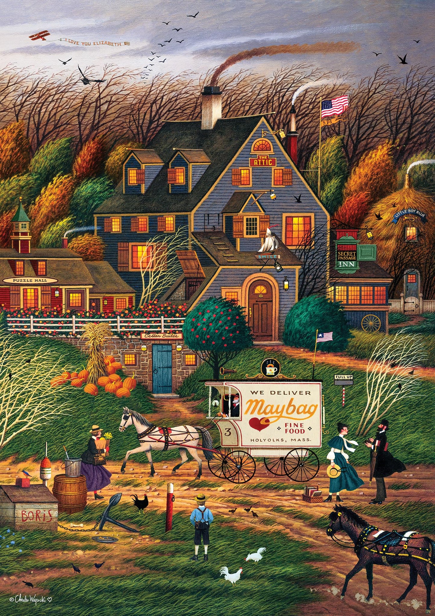 Buffalo Games - Charles Wysocki - Secret Passage Inn 300 Piece Jigsaw Puzzle for Adults, Challenging Puzzle for Game Nights, 21.25" x 15"