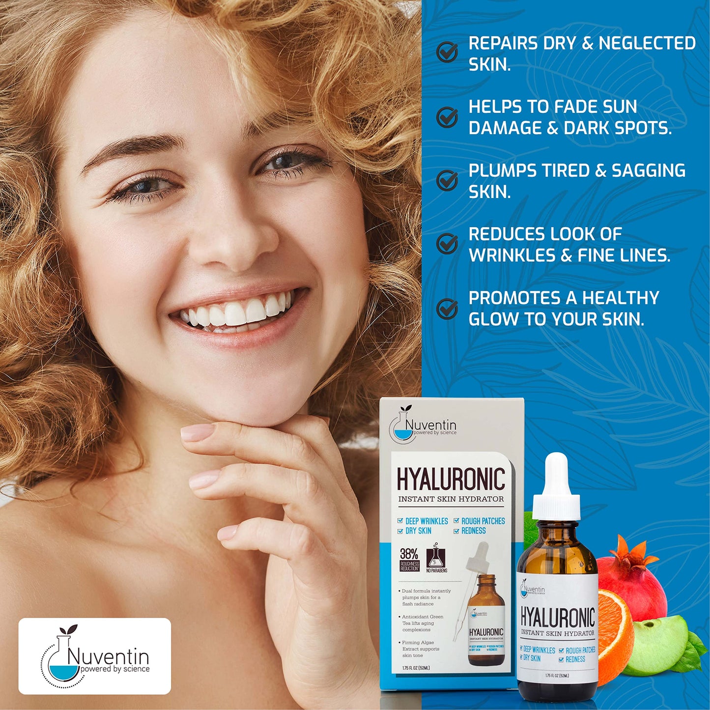 Nuventin Hyaluronic Acid Serum Anti Aging Skin Care Facial Booster For Face - Hydro-Boost Moisturizer Booster W/Vitamin C & Vitamin E For Wrinkles