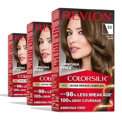 Revlon ColorSilk with Bond Repair Complex, Brown Permanent Hair Color, 100% Gray Coverage, Ammonia Free Hair Dye, Vegan Keratin, 50 Light Ash Brown