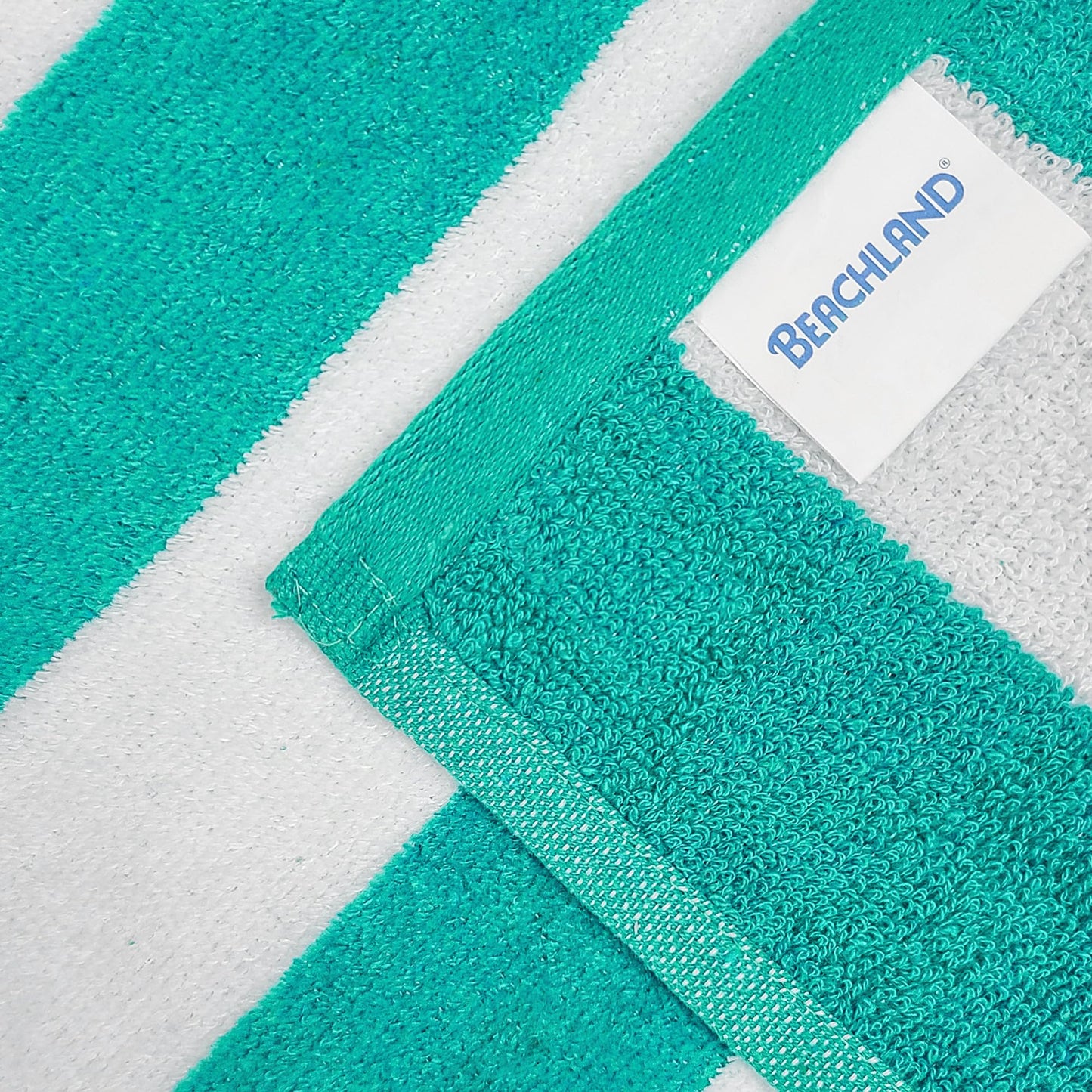 Beachland Velour Classic Cabana Stripe Beach Towel - 30 x 60 inch - Soft Cotton Terry Resort Style Perfect for Beach and Pool
