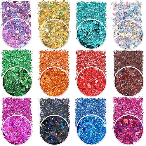 Extra Fine Glitter Powder for Craft, 24 Colors Holographic Cosmetic Laser Glitter for Nail Body Eye Hair Face Lip Gloss, Iridescent Glitter Powder