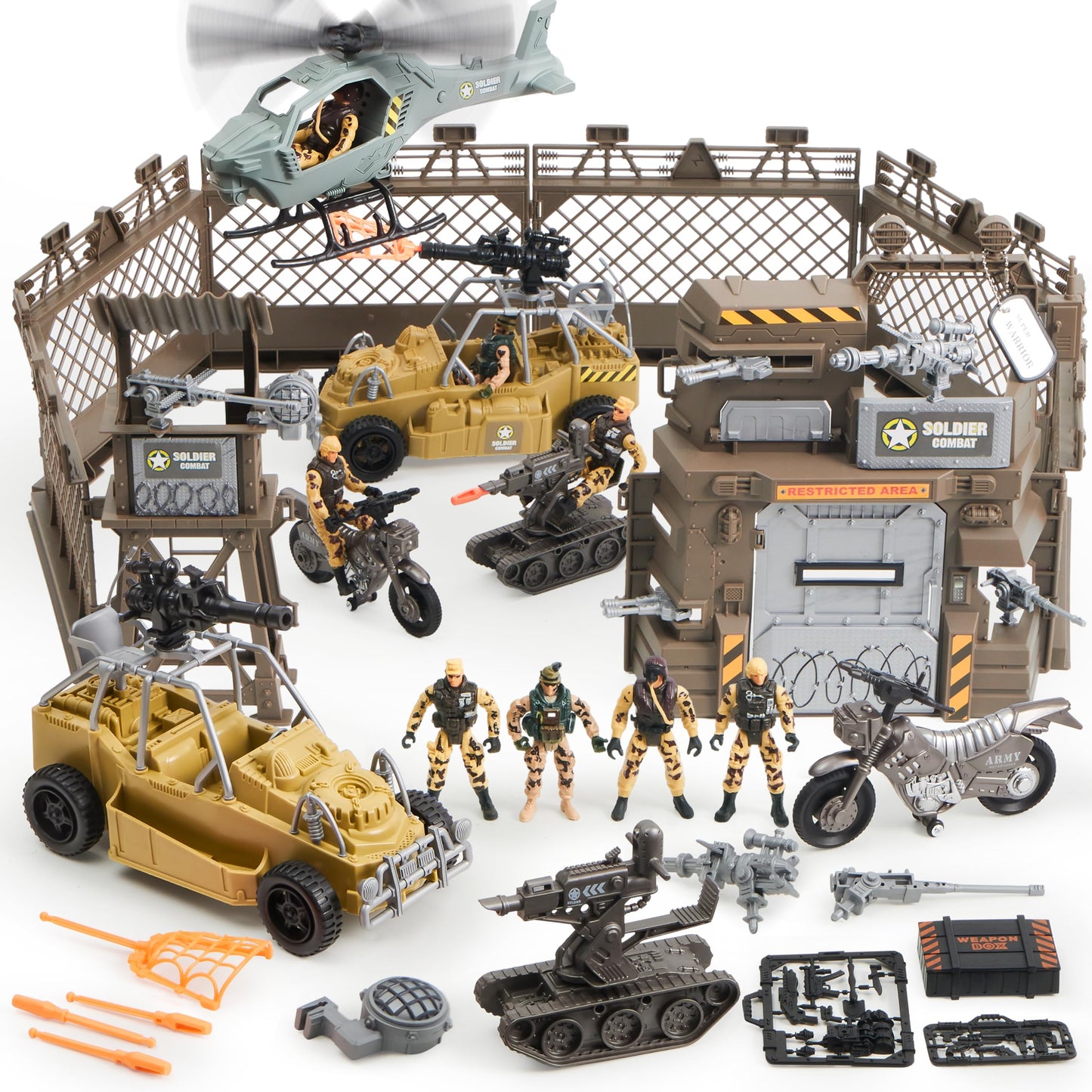 JOYIN Military Base Playset – Army Vehicles, Soldier Action Figures & Weapon Gear Accessories, Military Combat Toys for Kids