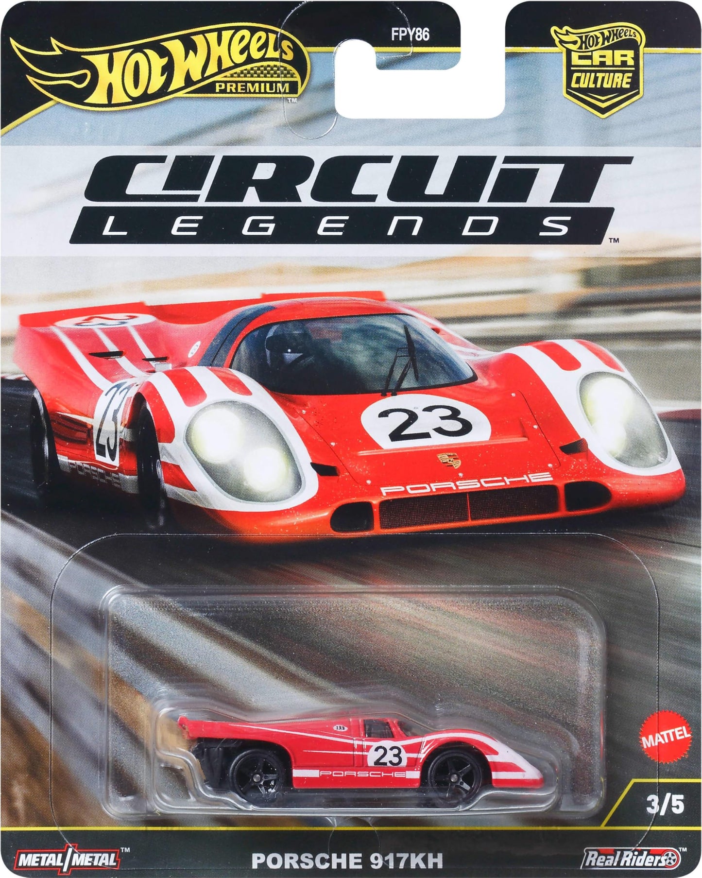 Hot Wheels Premium Car Culture Collectible Toy Car, 1:64 Scale Die-Cast Porsche 917K, Circuit Legends Vehicle with Real Riders Tires