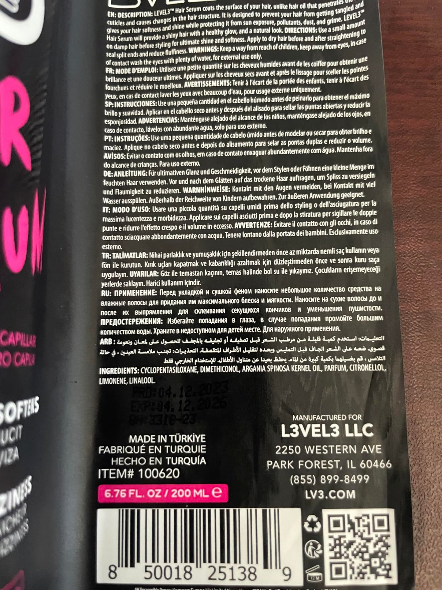 Level 3 Hair Serum - Repairs Your Damaged Hair - Softens and Smoothing - Level Three Hair Smoothing Serum - Reduces Frizziness L3