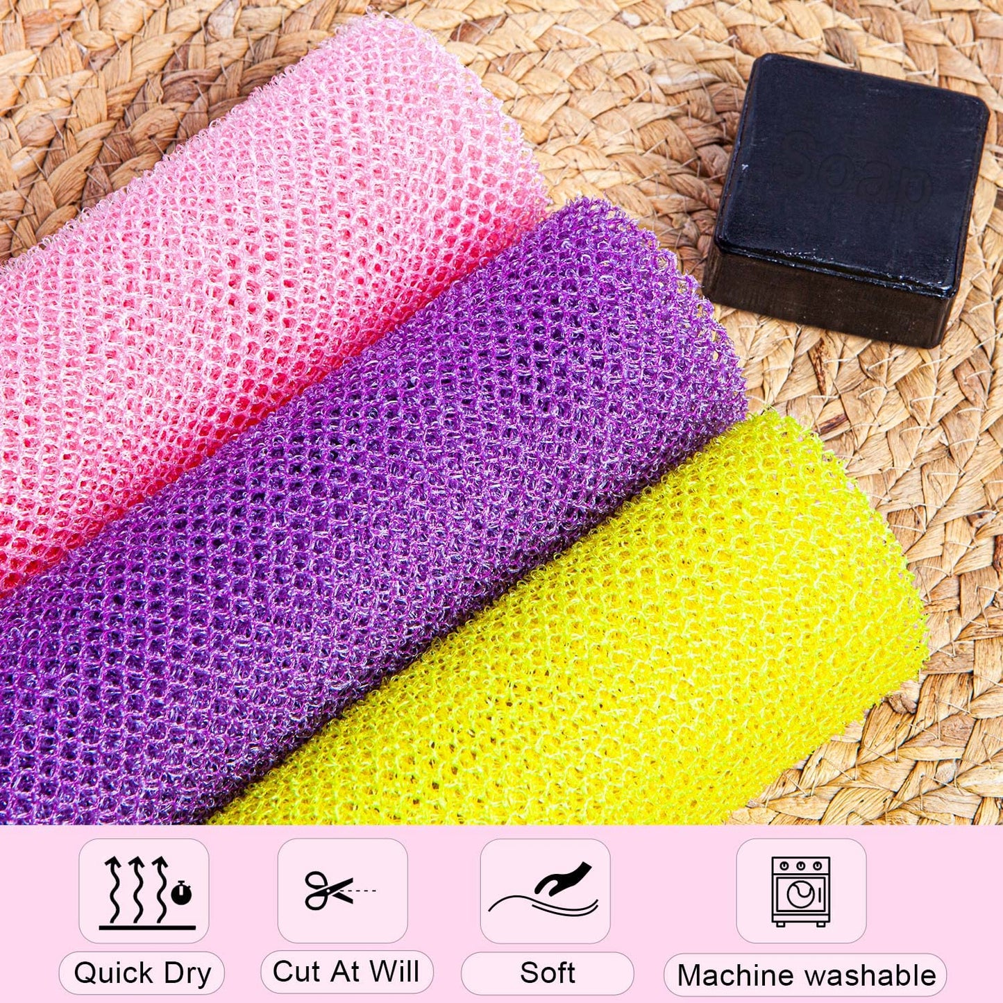 Gugull 3 Pcs African Exfoliating Net Sponge African Bath Sponge Scrubbing Rag Net African Wash Shower Long Net Body Scrubber