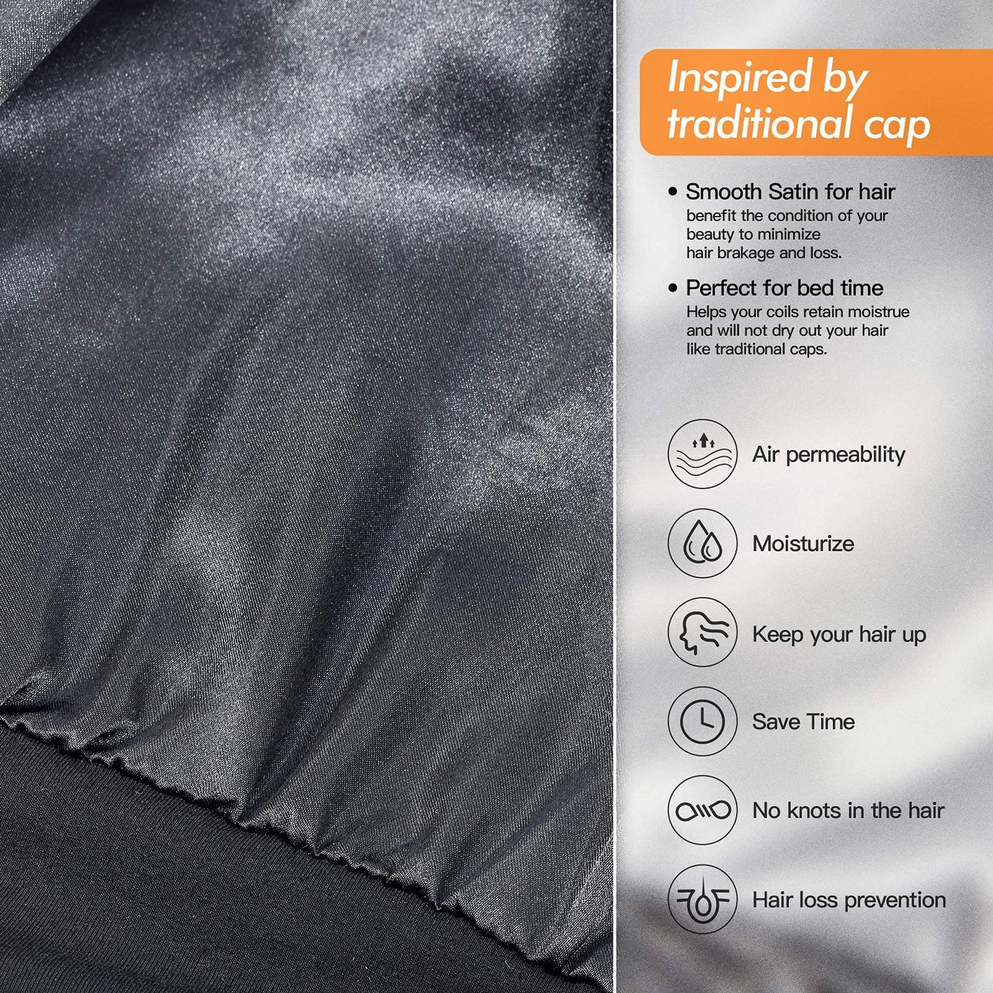 Silk Satin Lined Bonnet Sleep Cap - Adjustable Stay on All Night Hair Wrap Cover Slouchy Beanie for Curly Protection Women and Men Solid Black Beauty and Personal Care GB Selected