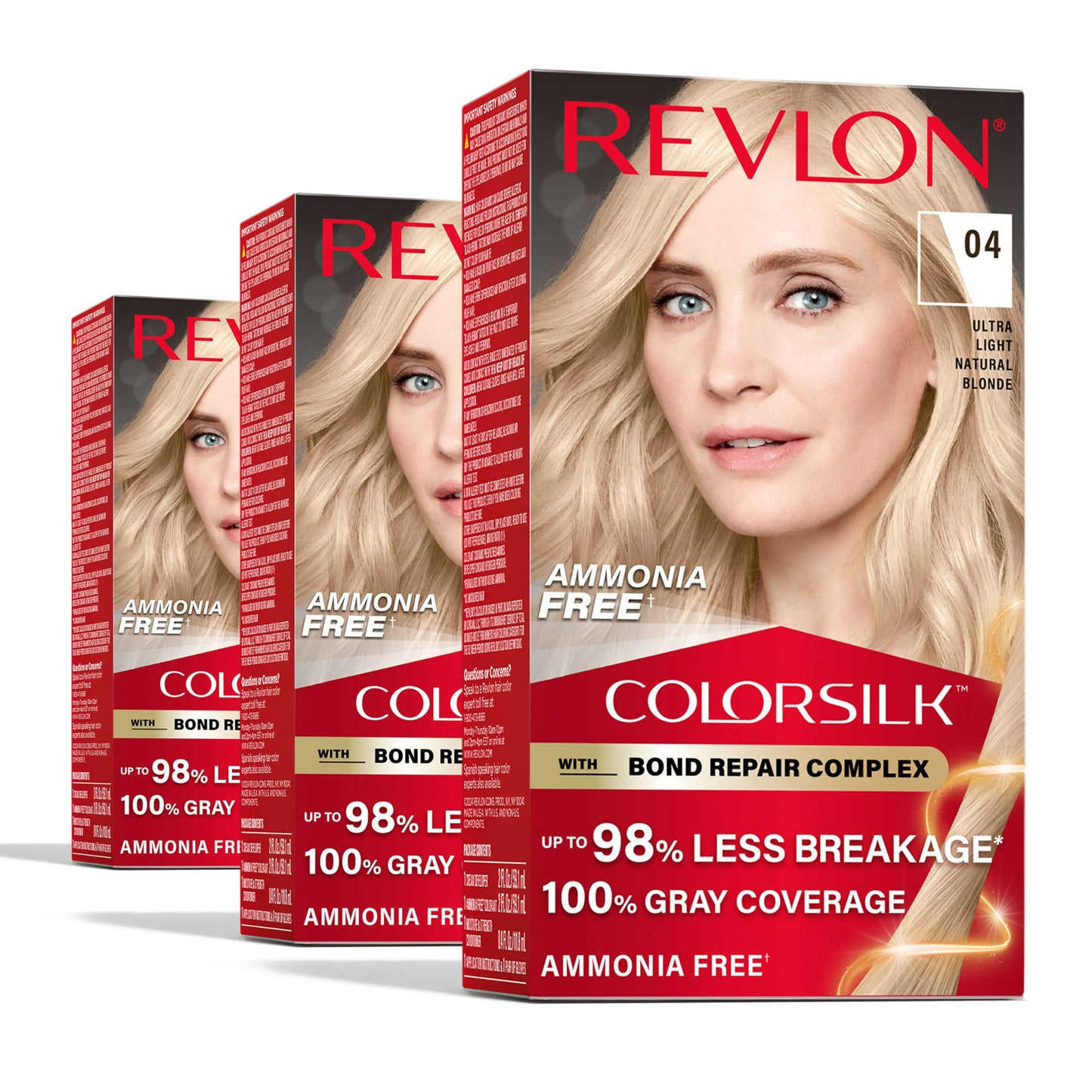 Revlon ColorSilk with Bond Repair Complex, Blonde Permanent Hair Color, 100% Gray Coverage, Ammonia Free Hair Dye, Vegan Keratin, 04 Ultra Light