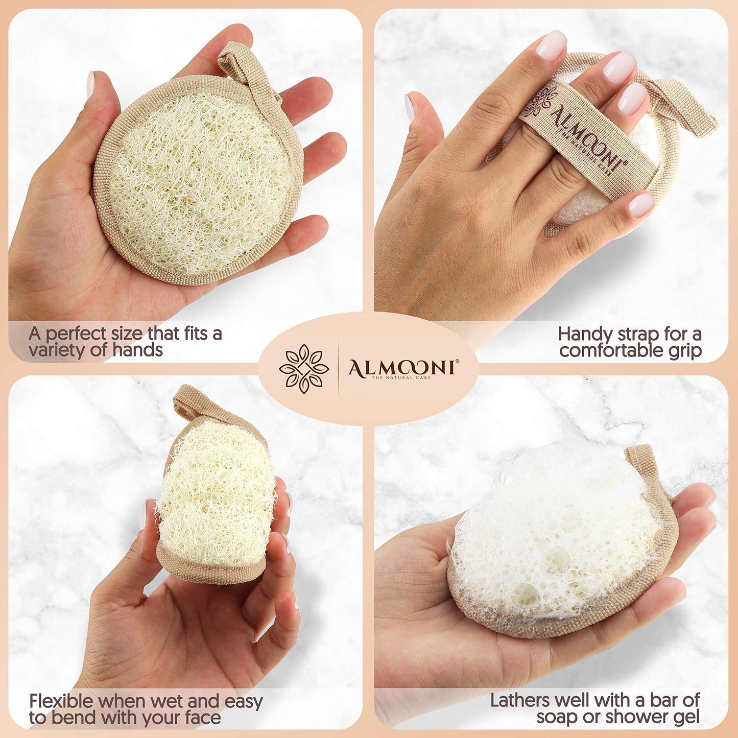 Almooni Natural Loofah Exfoliating Facial Scrubber, Made with Natural Egyptian Shower Loofah Sponge, Bath Shower Loofah Sponge for Women and Men,