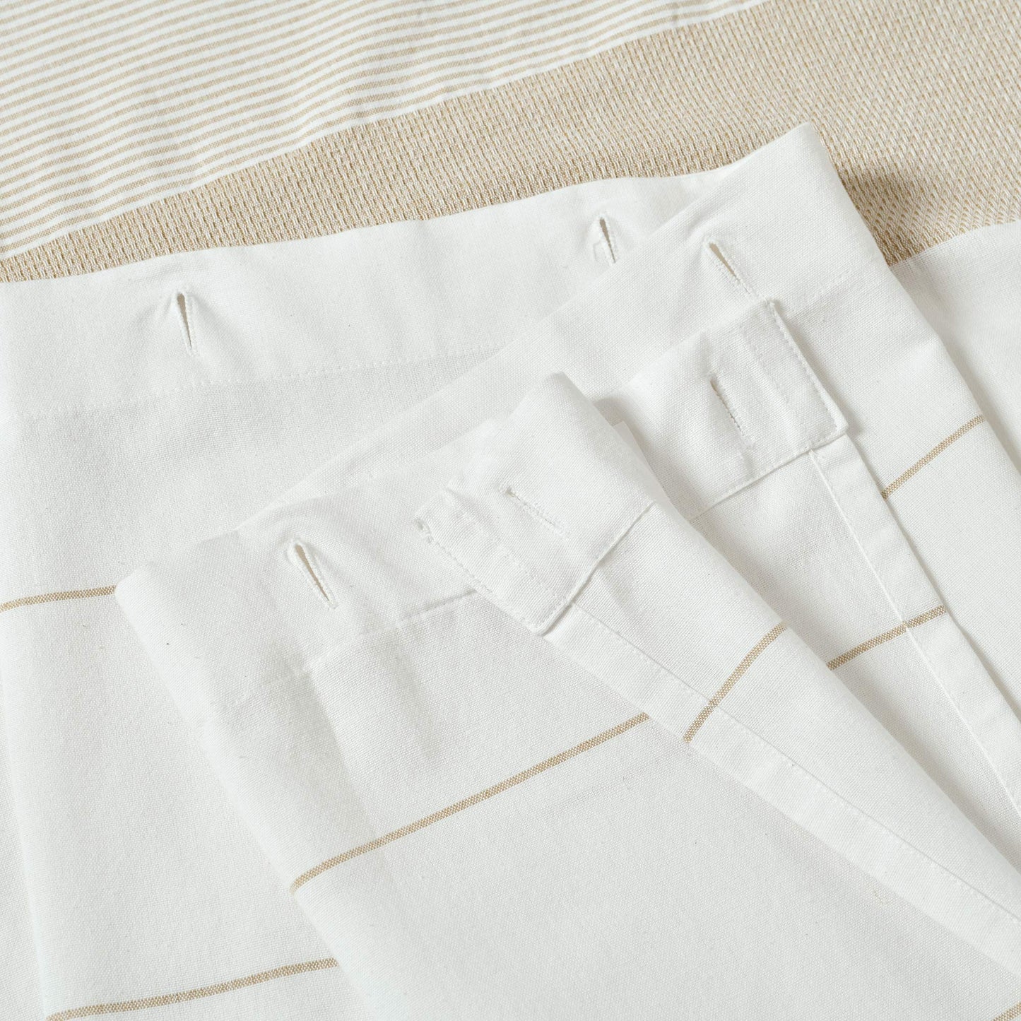 Lush Decor White Woven Cotton Shower Curtain with Taupe Stripe and Tassel Fringe, Bathroom Accessories (72" x 72")