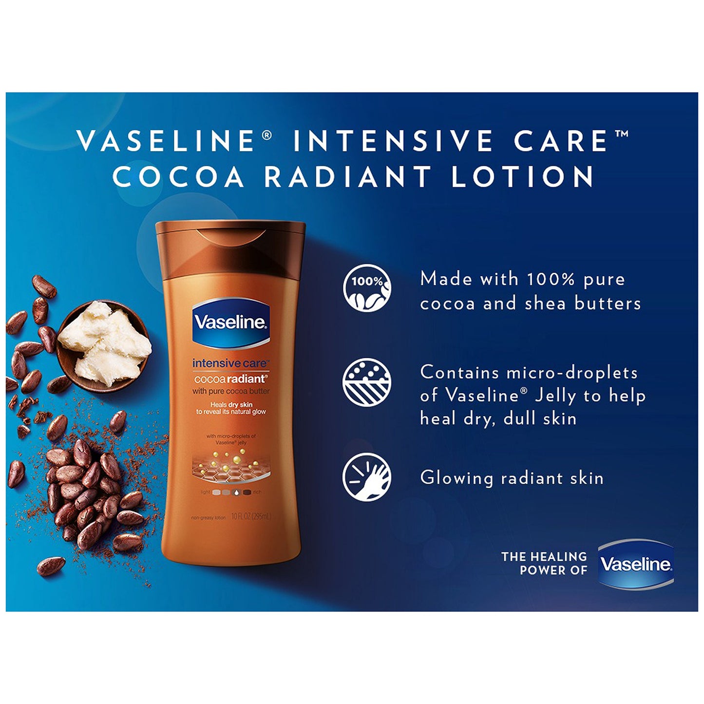 Vaseline Intensive Care hand and body lotion Cocoa Radiant 10 oz, Pack of 4