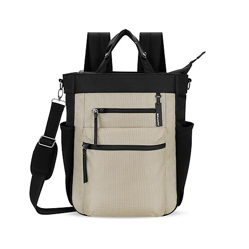 Sherpani Soleil, Anti Theft Convertible Backpack, 3 in 1 Tote Bag, Cross Body Purse, 18L Travel Backpack, Travel Gifts for Women, RFID Protection, Metal Hardware Fits 13” Laptop (Straw Signature)