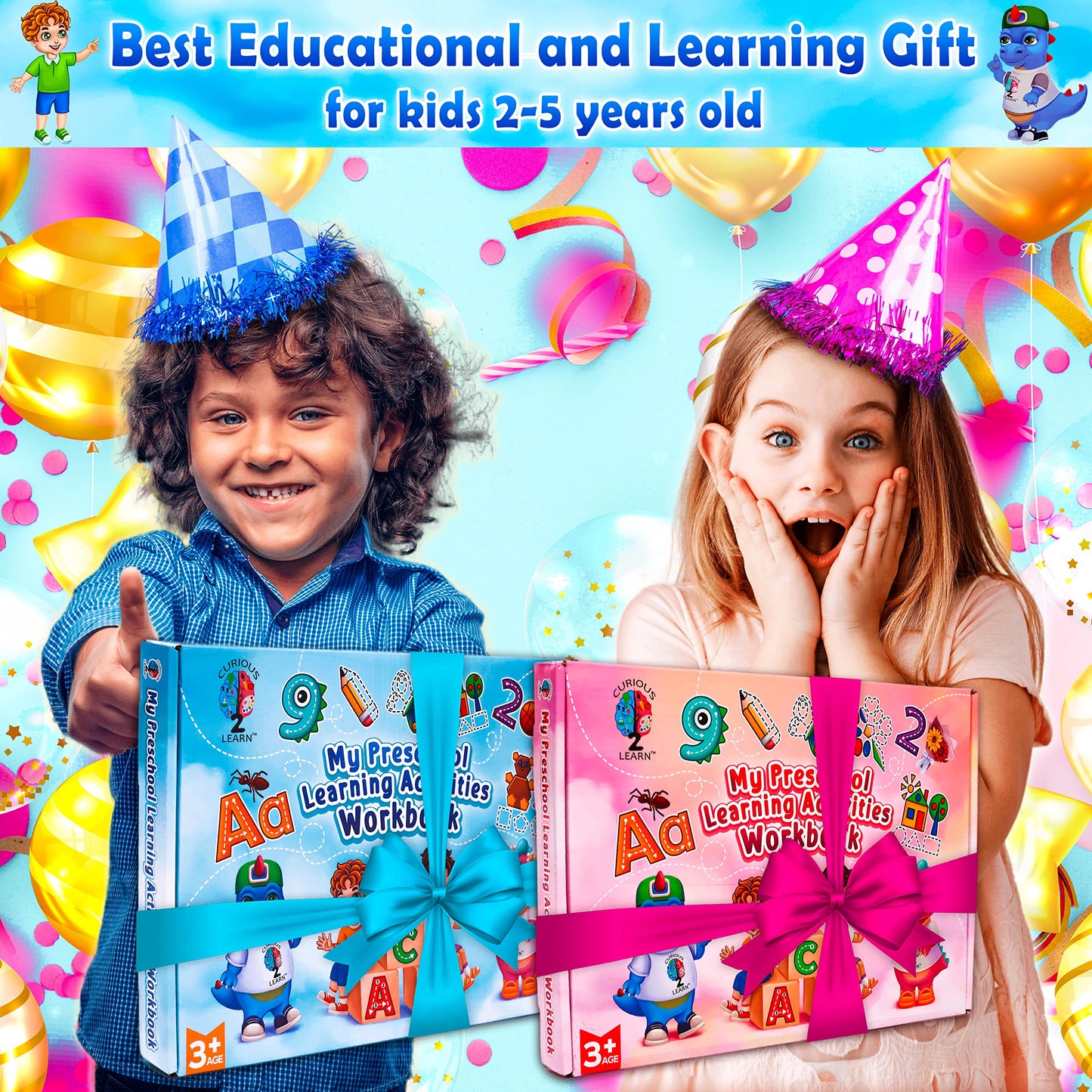 Curious 2 Learn Preschool Learning Workbook – Tracing, Handwriting & Busy Book Activities, Educational Gift for Kids Ages 4+, Blue