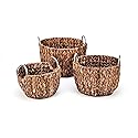 Trademark Innovations Set of 3 Round Hyacinth Baskets with Stainless Steel Handles-Rich Chocolate Finish