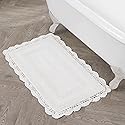 Laura Ashley Absorbent Bath Mat Reversible Crochet Soft and Plush Bathroom Mat 100% Cotton 24x40 Bath Rug, White