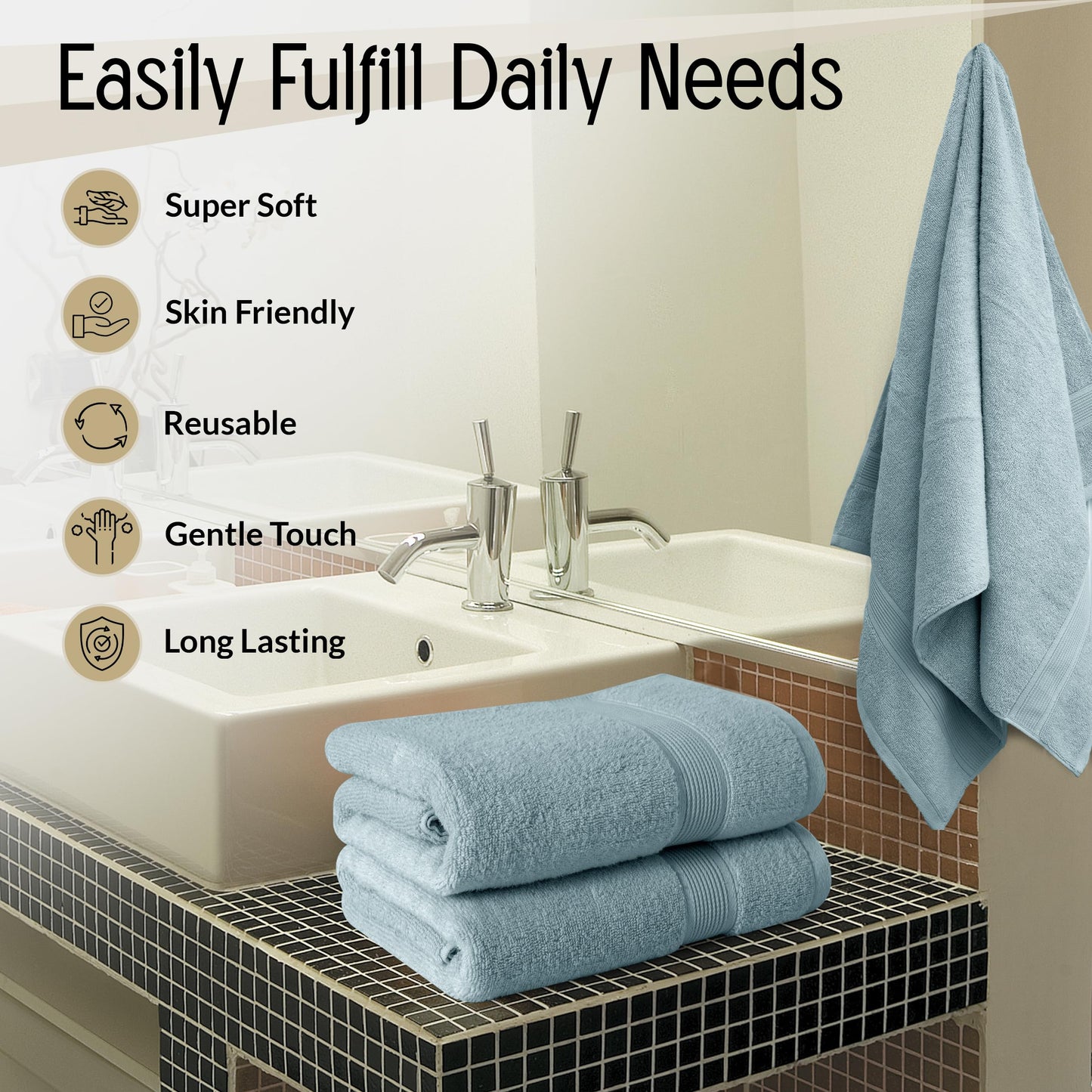 Lux Decor 6 Pack Bath Towel Set - 525 GSM 100% Cotton, Zero Twist Weave, Soft & Absorbent - 2 Bath Towels, 2 Hand Towels, 2 Washcloths, Bathroom…