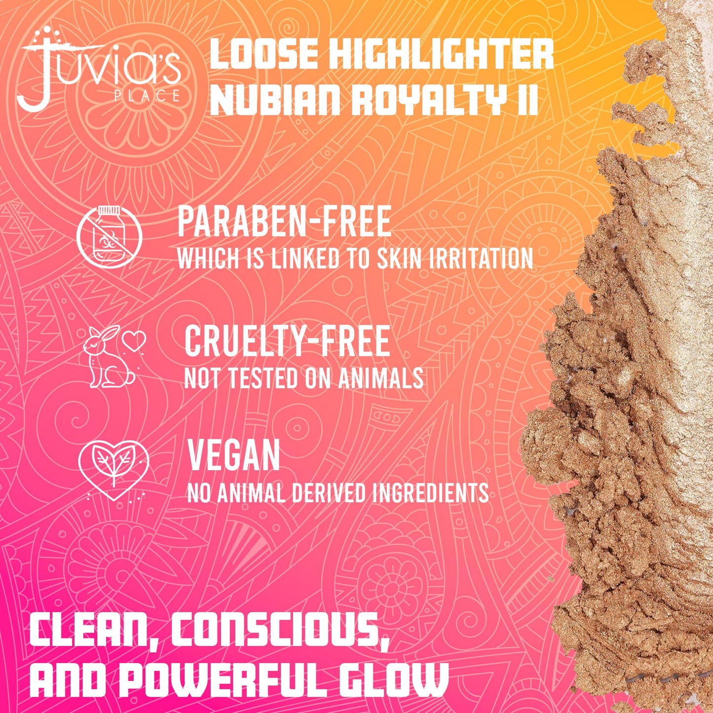 Juvia's Place Loose Highlighter Nubian Royalty 2 - Illuminating Loose Powder Highlighter Makeup, Shimmer Powder that gives Radiant Glow - Suitable