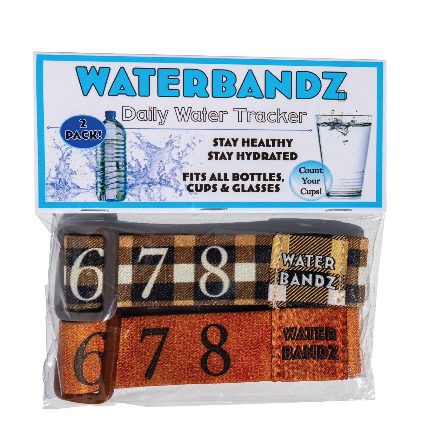 WaterBandz - Stay Hydrated: Elastic Fabric Bands Make your Daily Water Intake Simple and Fun! Universal size for Water Bottles, Cups, and Glasses