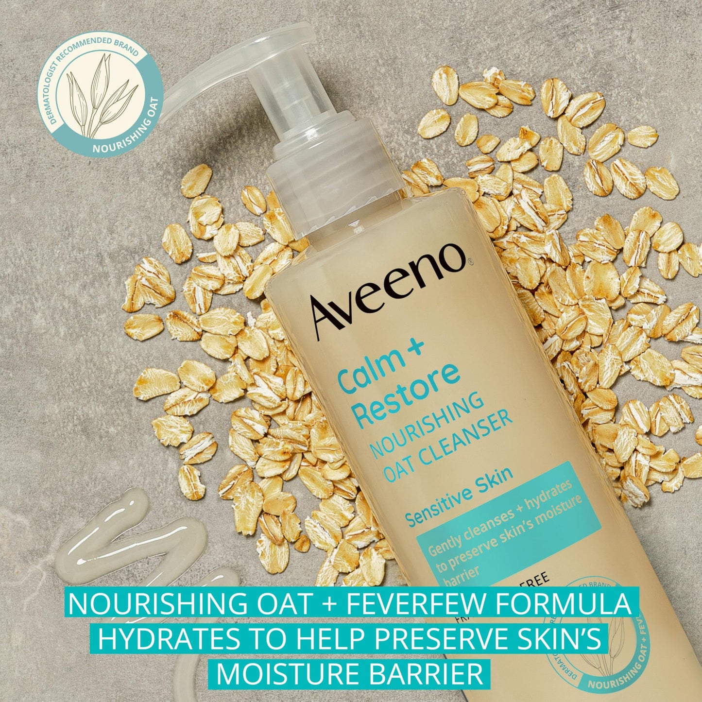 Aveeno Calm + Restore Facial Cleanser for Sensitive Skin, Hydrating Gentle Milky Face Cleanser with Nourishing Oat and Feverfew, Hypoallergenic