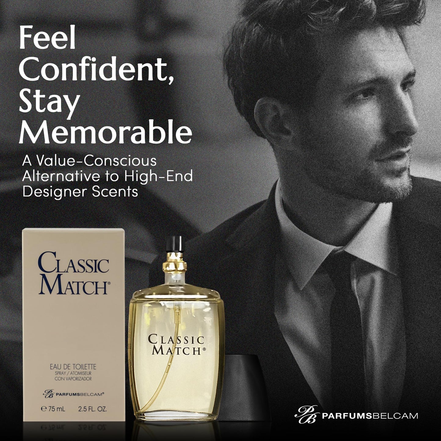 Parfums Belcam Classic Match for Men, Inspired by Designer Eau de Toilette Spray, 2.5 Fl Oz