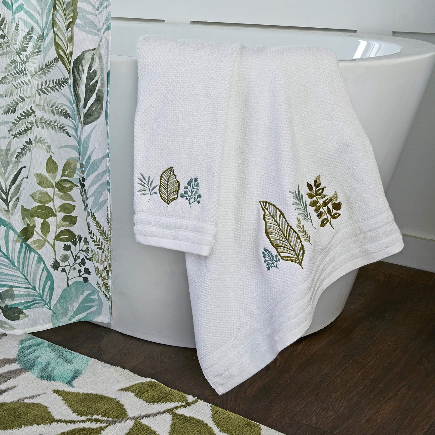SKL Home Sprouted Palm Hand Towel Set, White, 2 Count