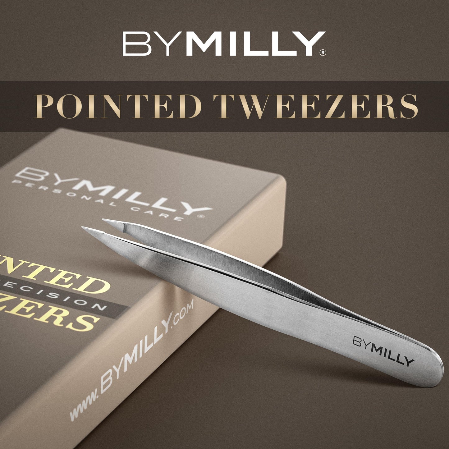 By MILLY Pointed Tweezers | High Carbon Stainless Steel Needle Nose | Fine Point Precision Hair Removal | Perfectly Aligned & Hand-Filed Sharp |