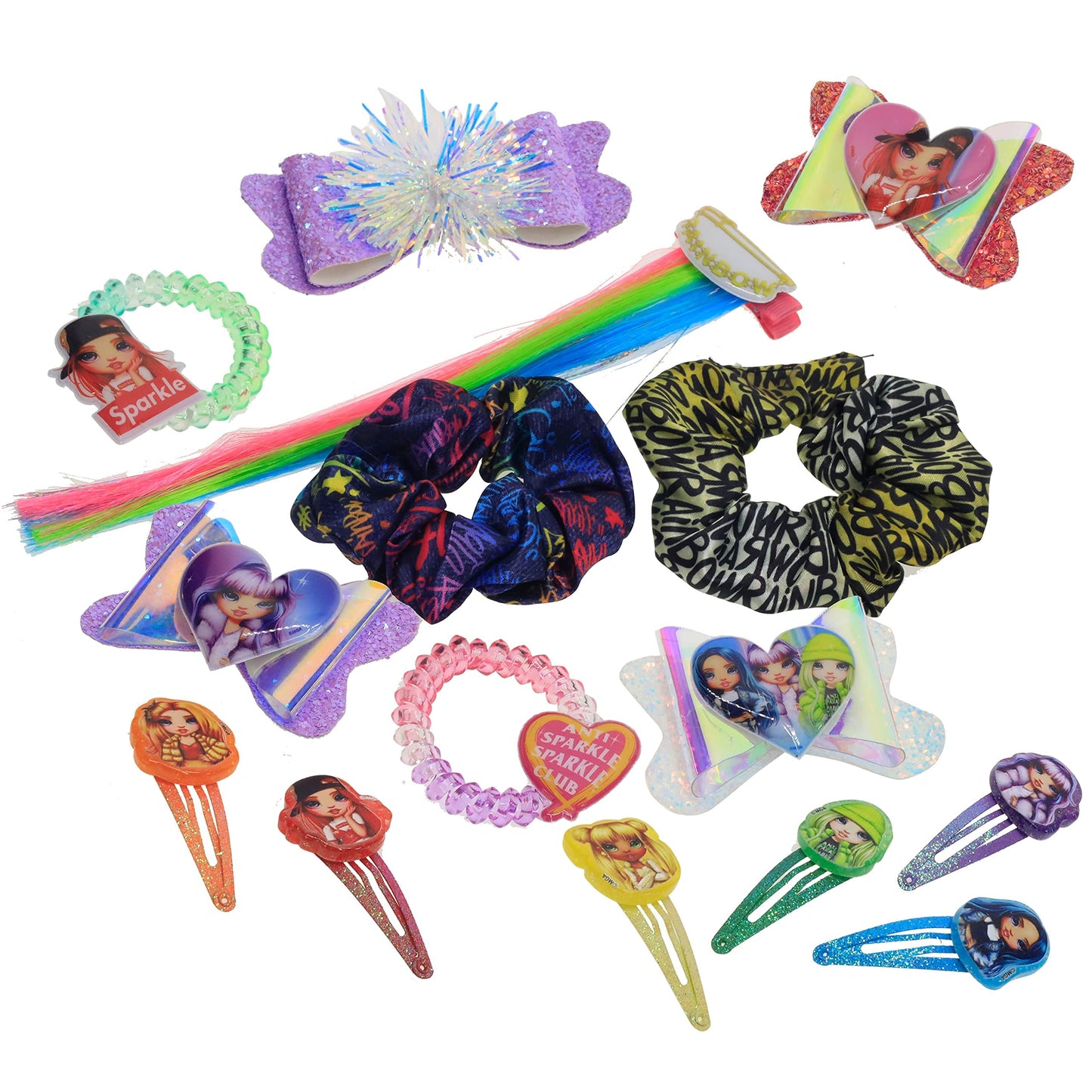 Rainbow High - Townley Girl Hair Accessories Set |Gift for Kids Teens Girls| Ages 3+ (15 Pcs) Including Hair Bow, Hair Extension, Scrunchies, Hair