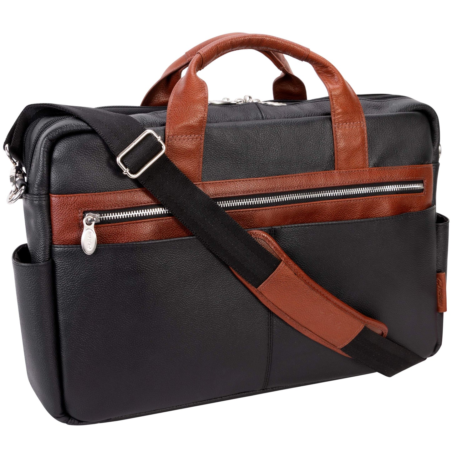 McKleinUSA Southport Pebble Grain Calfskin Leather 17" Leather Two-Tone Dual-Compartment Laptop & Tablet Briefcase Black (19102) 17.5"x4"x12"