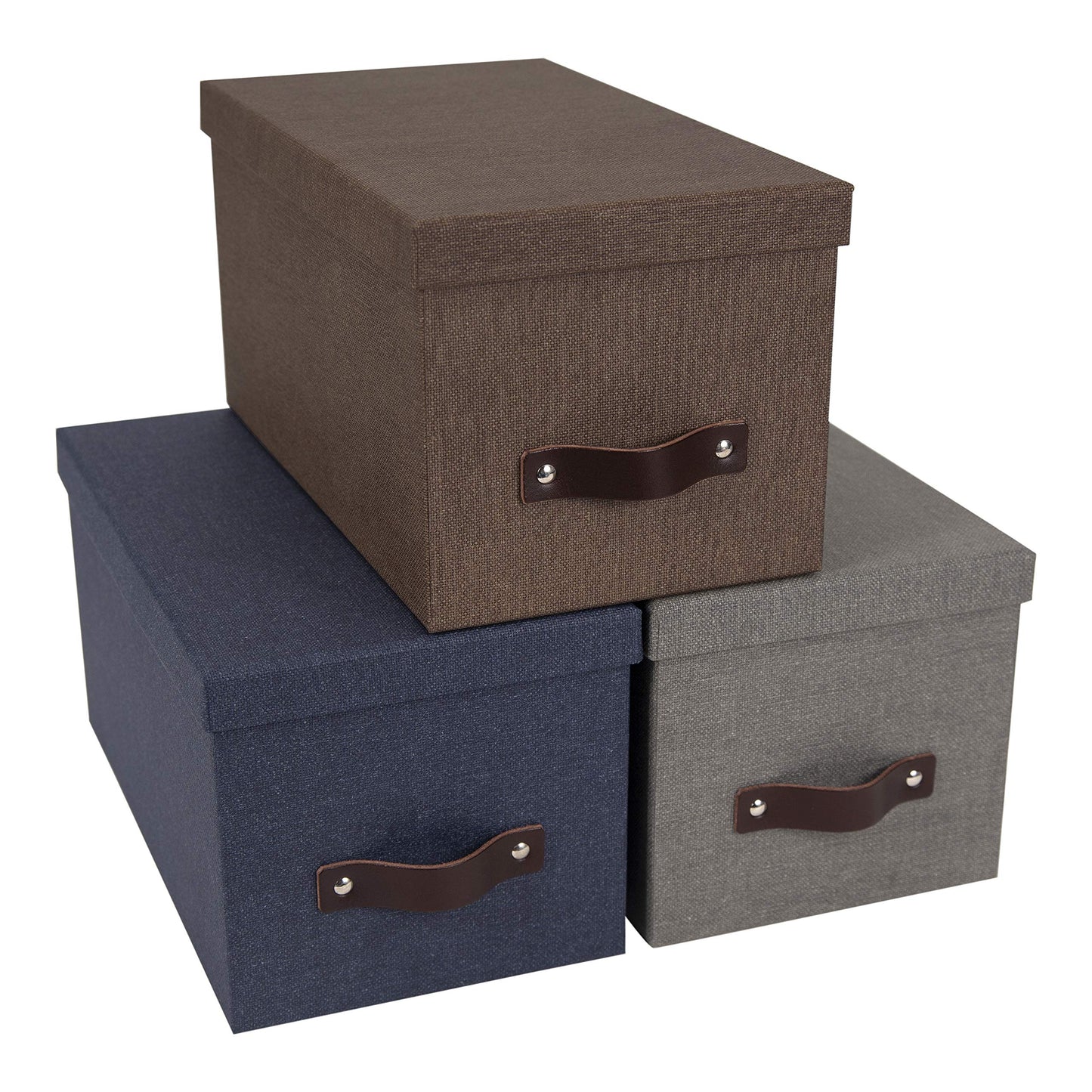 Bigso Silvia Organizational Storage Box with Leather Handle for Shelves and Stacks Easily - Durable and Decorative Storage Boxes with Lids - 5.9 in x…