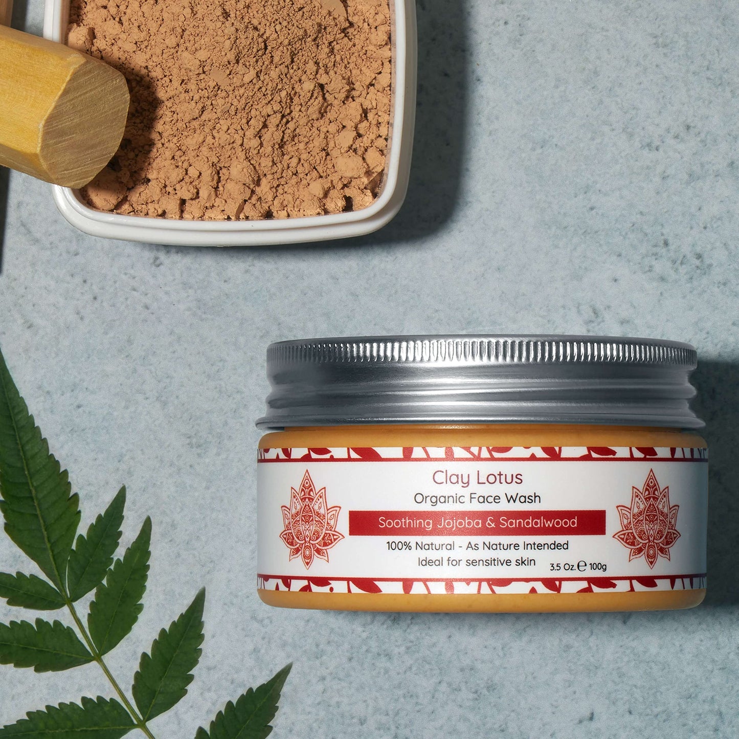 Clay Lotus Organic Face Wash – Gentle Cleanser with Jojoba & Sandalwood, 100% Natural, Hydrating & Brightening, Vegan Formula for Sensitive Skin