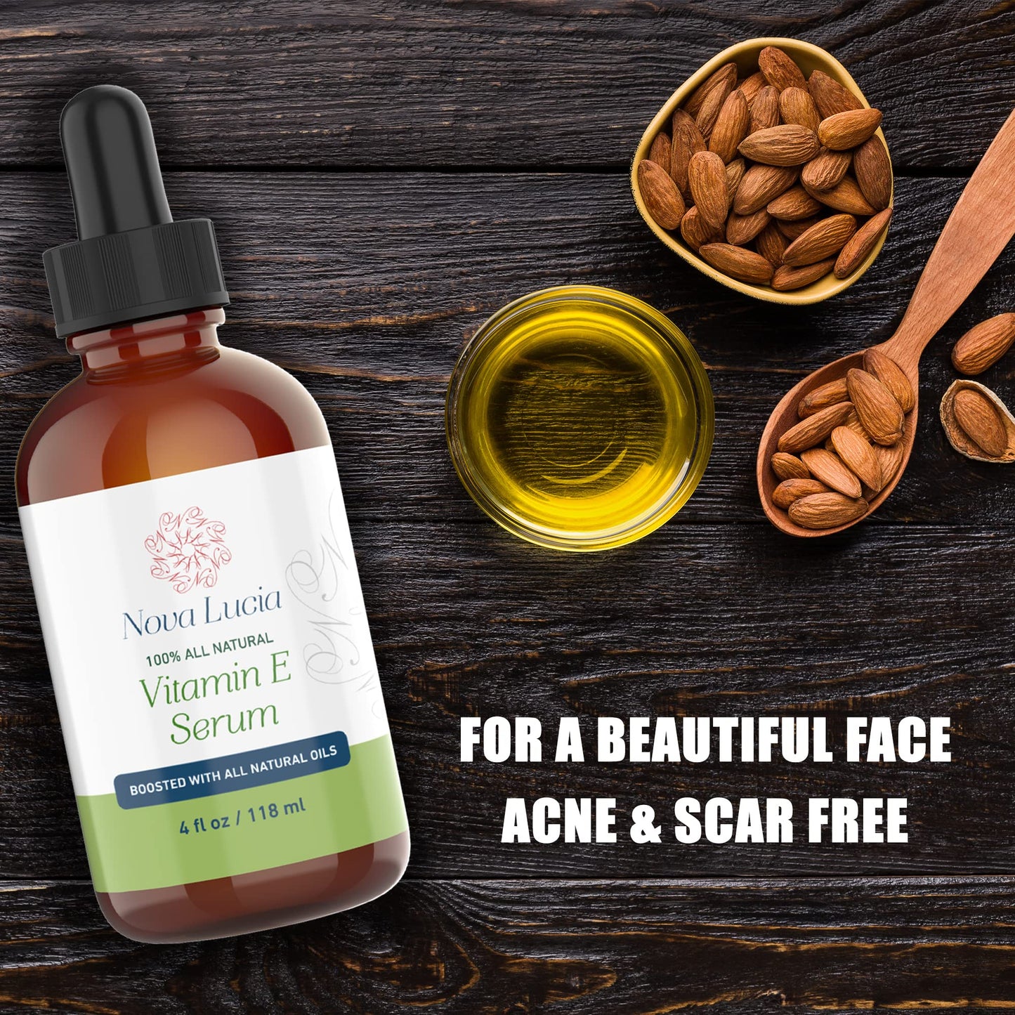 Nova Lucia Organic Vitamin E Oil - Pure Vitamin E for Skin, Face & Hair | Scar & Stretch Mark Treatment, Natural Moisturizer for Soft, Smooth