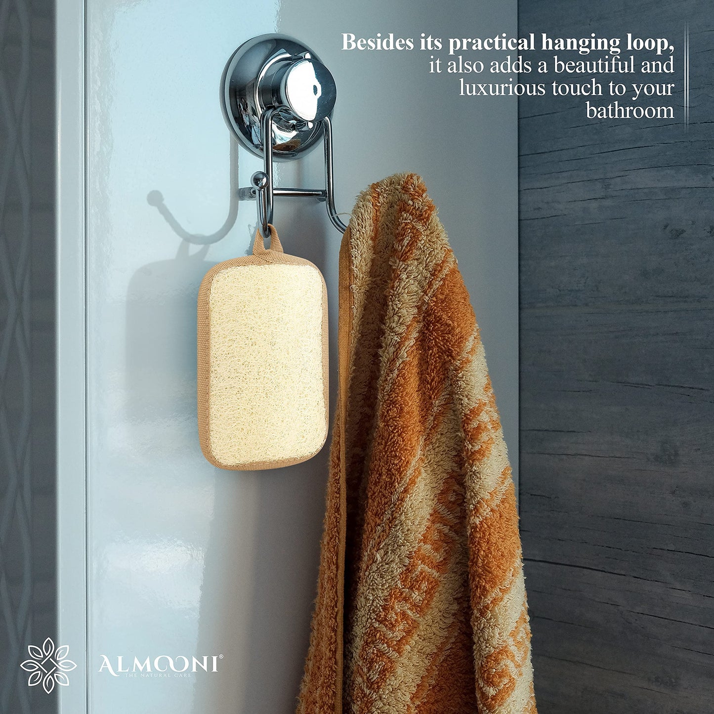 Almooni Premium Egyptian Exfoliating Loofah Pad Body Scrubber - Rectangular loofa Shape - Made with Natural Egyptian Shower lufa Sponge That Gets You