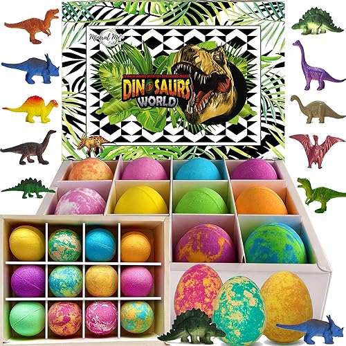 Bath Bombs for Kids with Surprise Inside - 12 Dinosaur Bath Bombs with Toys, Organic Colorful Bubble Bath Fizzies, Dino Egg Bath Bomb w/Rich Bubbles…
