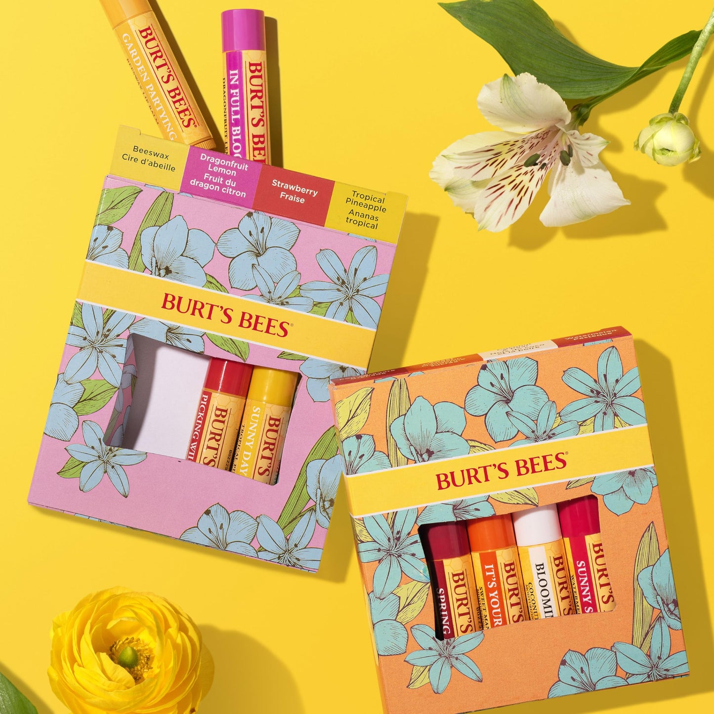 Burt's Bees Gifts Ideas - In Full Bloom Lip Balm Set, Original Beeswax, Dragonfruit Lemon, Tropical Pineapple & Strawberry, Natural Origin Lip