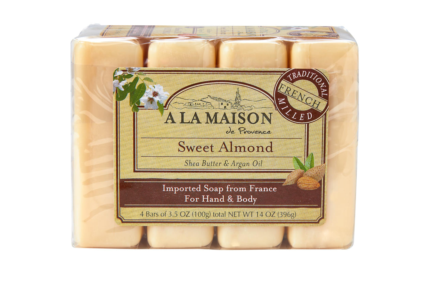 A LA MAISON Sweet Almond Bar Soap - Triple French Milled Unscented Natural Moisturizing Hand Soap Bar (4 Bars of Soap, 3.5 oz)