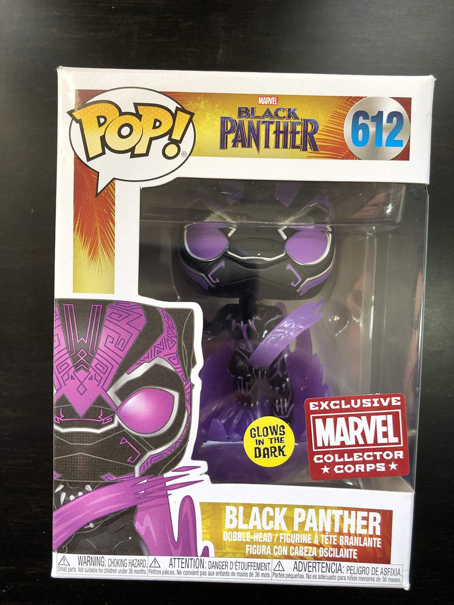 Funko Pop Marvel Collector Corps Exclusive Black Panther 612 Purple Glow