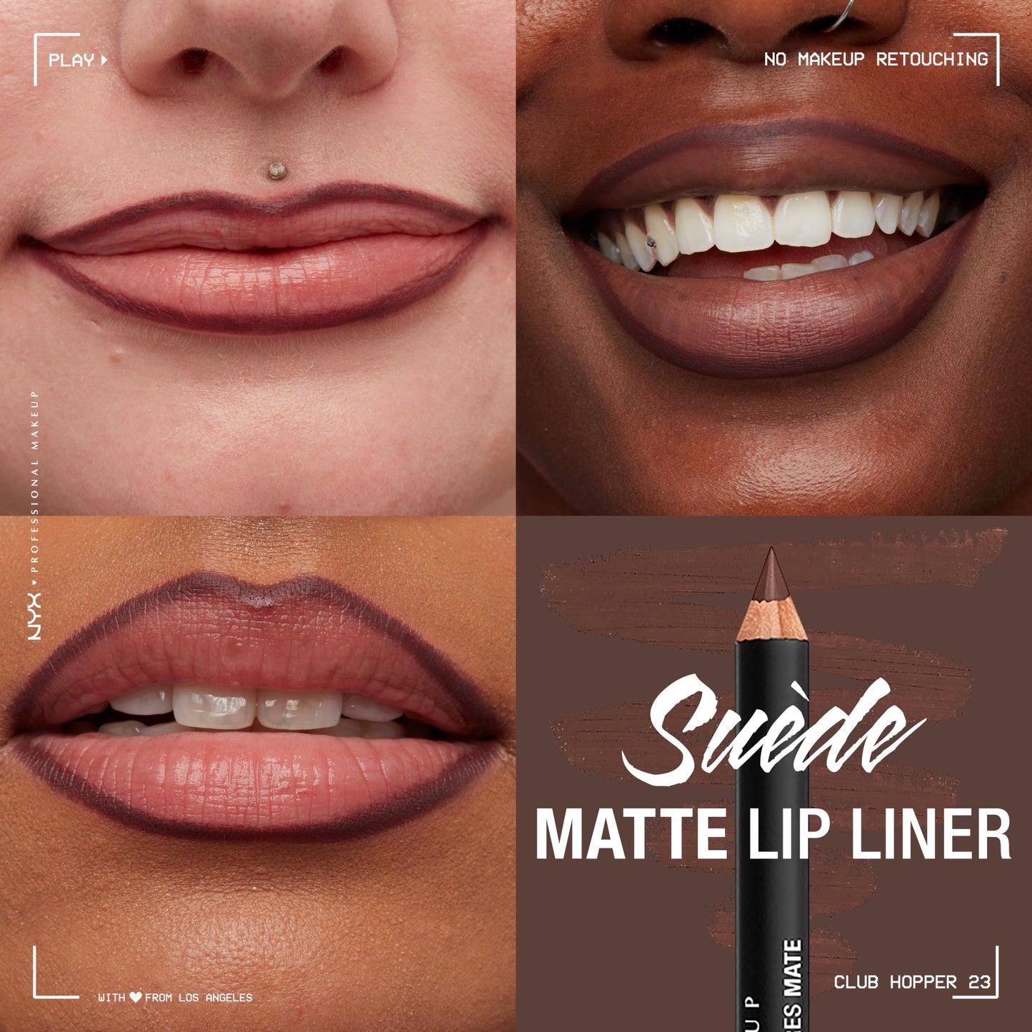 NYX PROFESSIONAL MAKEUP Suede Matte Lip Liner, Velvety-Smooth, Long-Lasting Formula For A Defined Lip Makeup Look - Club Hopper (Purple)