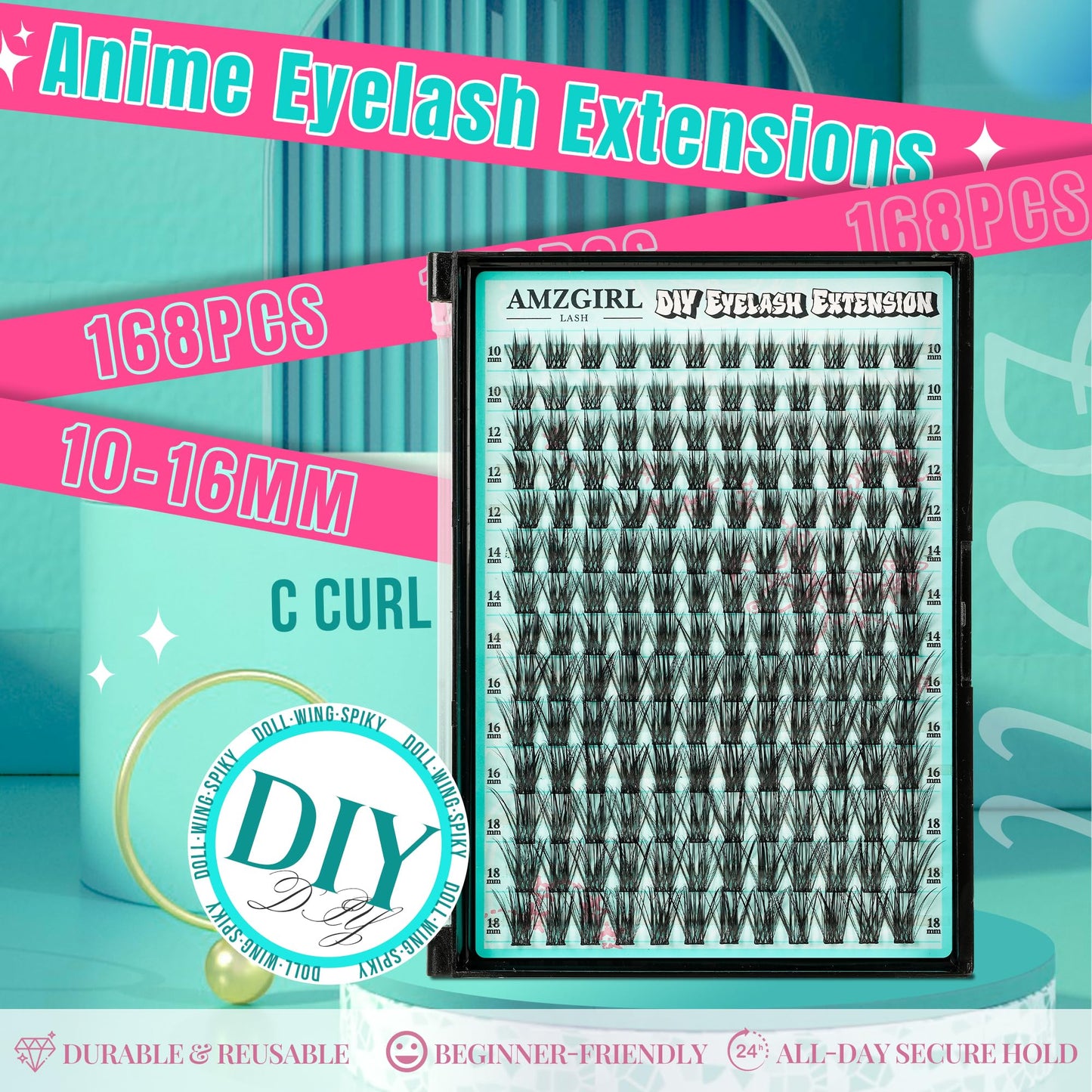Manga Lash Clusters Fairy Eyelash Extension DIY 168pcs C Curl Anime Lashes Extensions Wispy Eyelashes Cluster with Thin Band Individual Lashes False Beauty and Personal Care AMZGIRL LASH