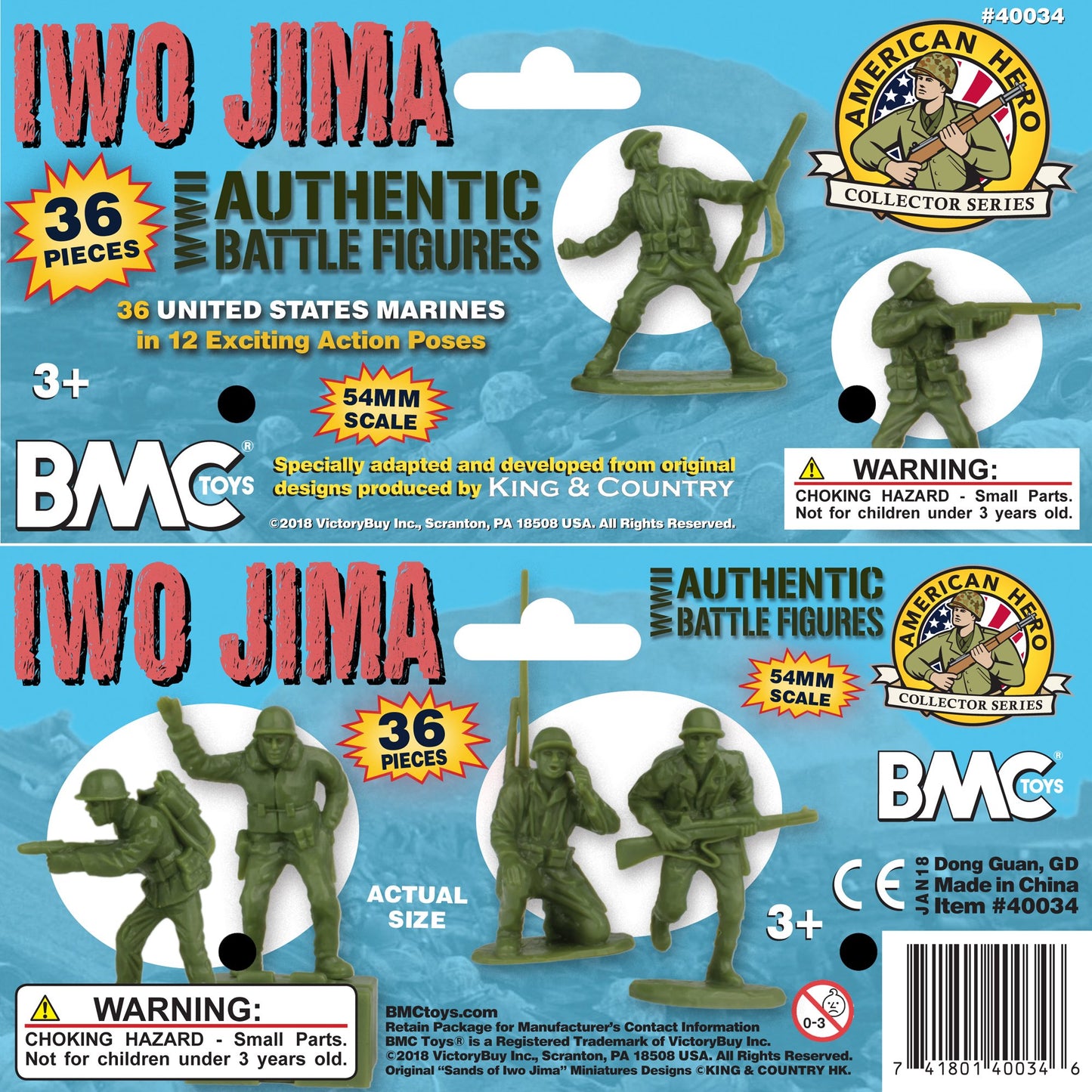 BMC WW2 Iwo Jima US Marines Plastic Army Men - 36 American Soldier Figures