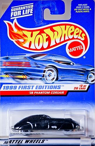 HOT Wheels Black '38 Phantom Corsair #656 1999 Gray interior First Editions Gray Logo White Wall 5 Spokes