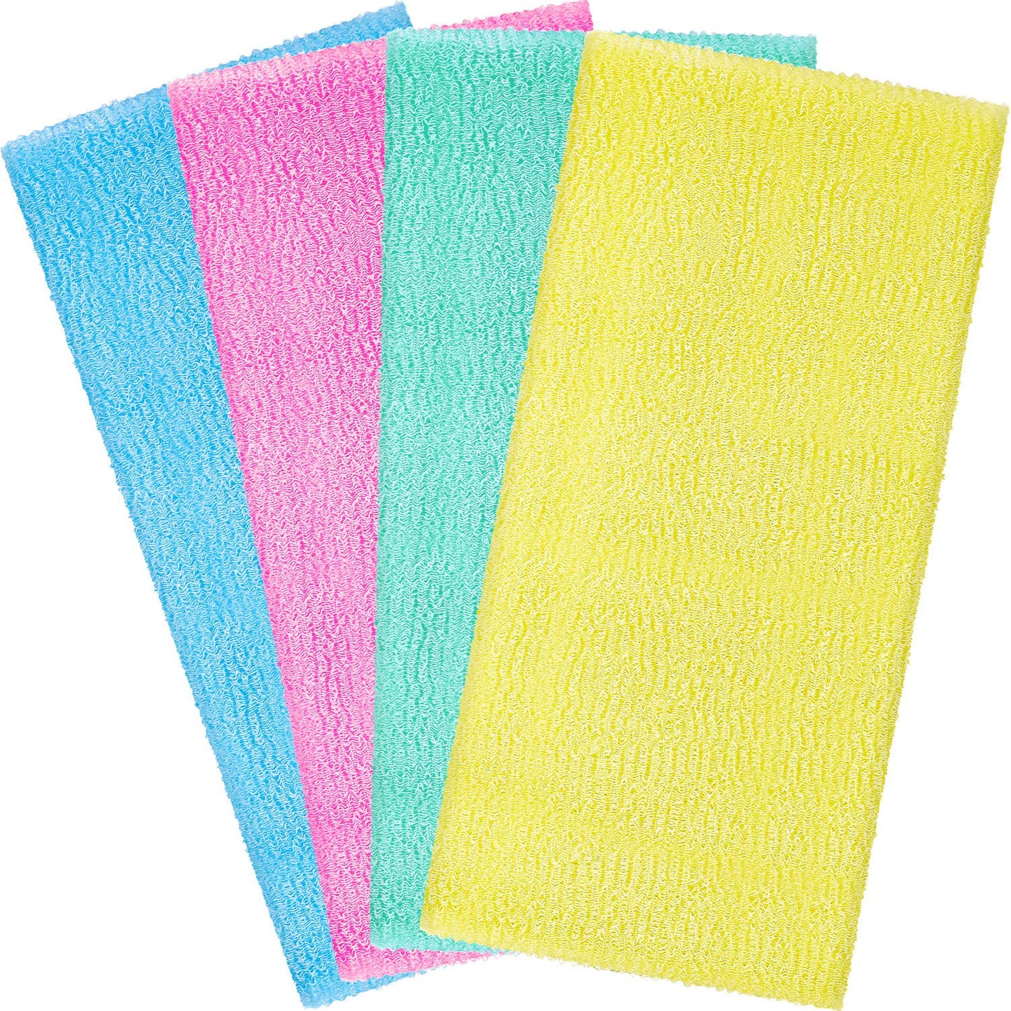 Boao 4 Pieces Exfoliating Washcloth Towel Japanese Washcloth African Sponge Skin Bath Wash Towel Korean Loofah Bath Cloth Shower for Body 35 Inches